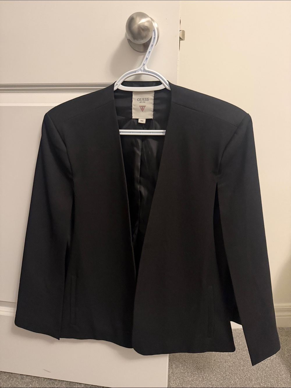 GUESS Women's Black Open-Front Cap Blazer Jacket